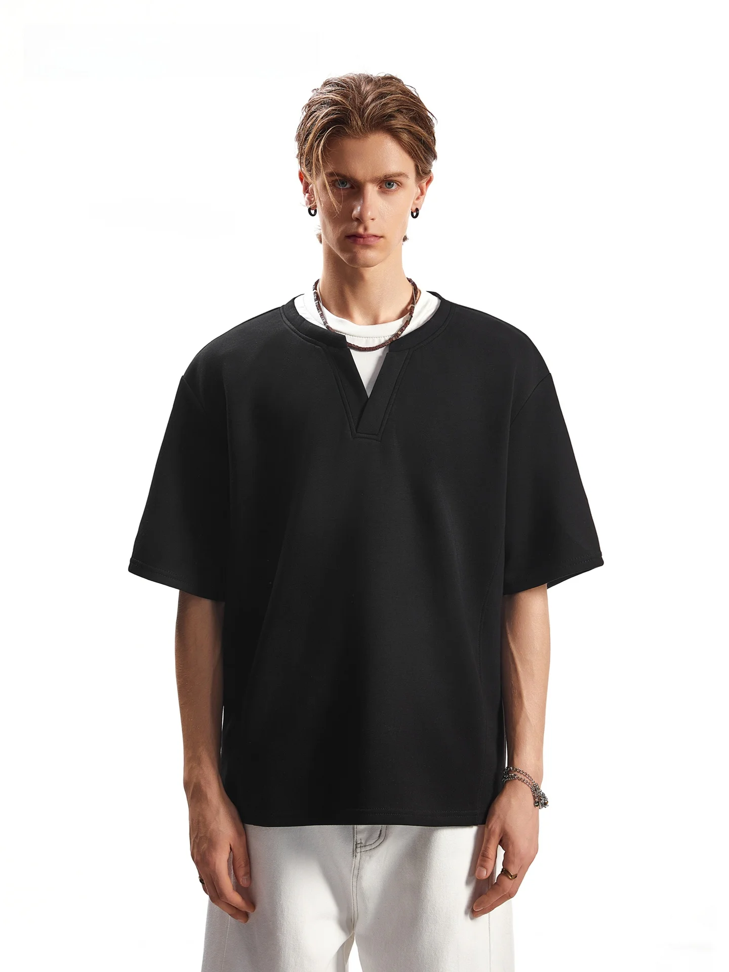 SDMADE American Style Cleanfit Fake Two-Piece V-Neck Short Sleeve T-Shirt Men Summer Loose Simple Top Casual Comfortable Poly...
SDMADE American Style Cleanfit Fake Two-Piece V-Neck Short Sleeve T-Shirt Men Summer Loose Simple Top Casual Comfortable Poly...