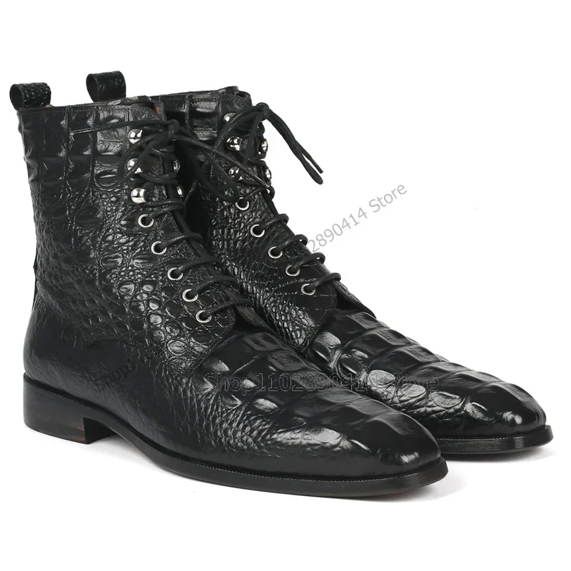Black Crocodile Print Cross Tied Square Toe Boots Fashion Lace Up Men Shoes Luxury Handmade Party Feast Banquet Men Dress Shoes
Black Crocodile Print Cross Tied Square Toe Boots Fashion Lace Up Men Shoes Luxury Handmade Party Feast Banquet Men Dress Shoes
