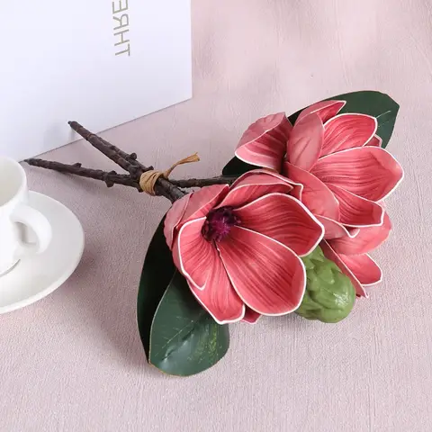 1Pcs Real Touch with Fruit Artificial Magnolia Flowers Orchid Fake Plant Bouquet Garden Balcony Arrange Wedding Home Decoration
