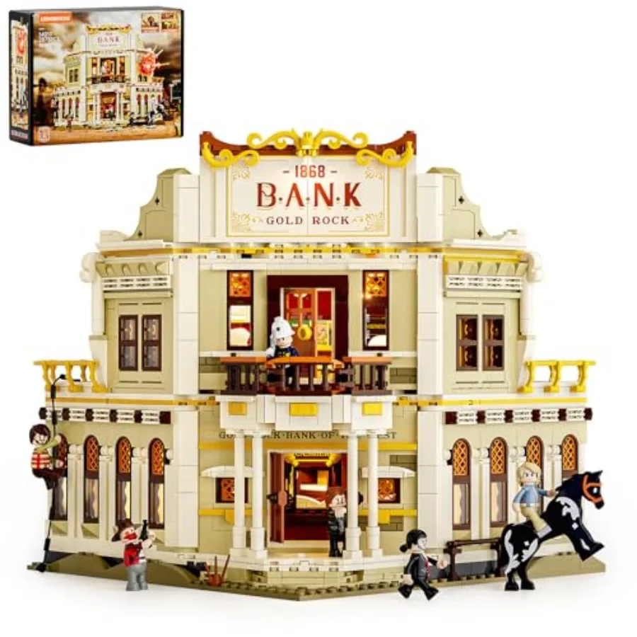 Western Bank Heist Lighting Building-Bricks Set - Wild West Outlaw Gold Heist, ABS Plastic, Gold Brown, Glow-in-the-Dark Detail
Western Bank Heist Lighting Building-Bricks Set - Wild West Outlaw Gold Heist, ABS Plastic, Gold Brown, Glow-in-the-Dark Detail