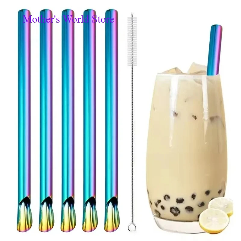 Reusable Pearl Milkshake Bubble Tea Straws with Brush Stirring Smoothie Spoon Shaped Straw Set Metal Stainless Steel Straw 5pcs
Reusable Pearl Milkshake Bubble Tea Straws with Brush Stirring Smoothie Spoon Shaped Straw Set Metal Stainless Steel Straw 5pcs