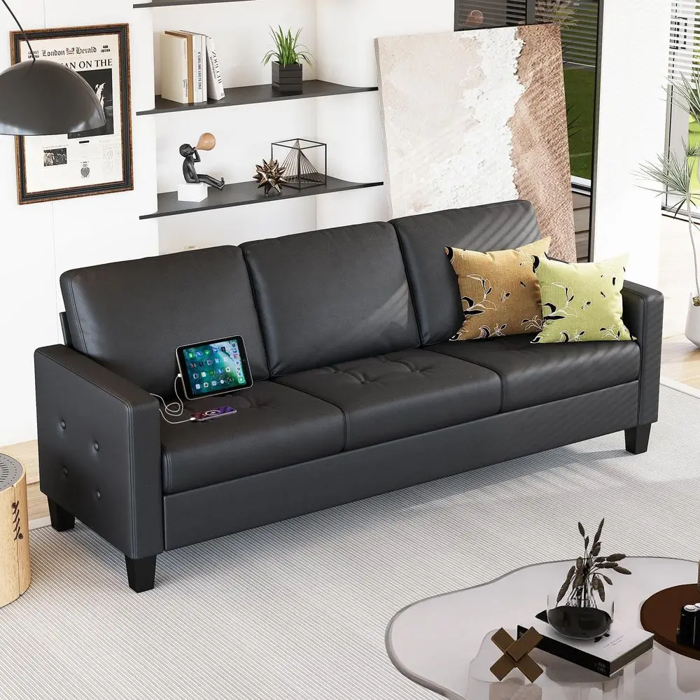 73 Black Faux Leather Sofa Couch, Modern Comfy Office 3 Seater Couch Loveseat with Tufted Armrest and USB, Small Love Seat Couc
73 Black Faux Leather Sofa Couch, Modern Comfy Office 3 Seater Couch Loveseat with Tufted Armrest and USB, Small Love Seat Couc