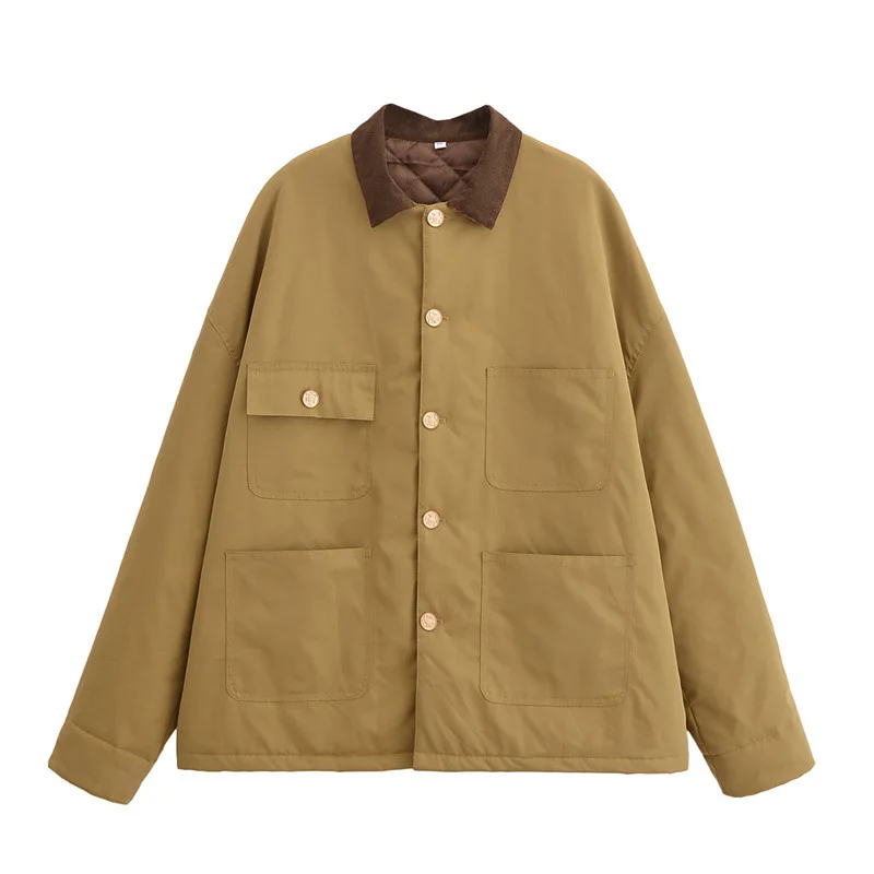 American Style Turn-down Collar Khaki Color-block Padded Oversized Women 2025 Autumn Winter Vintage Workwear Cotton
American Style Turn-down Collar Khaki Color-block Padded Oversized Women 2025 Autumn Winter Vintage Workwear Cotton