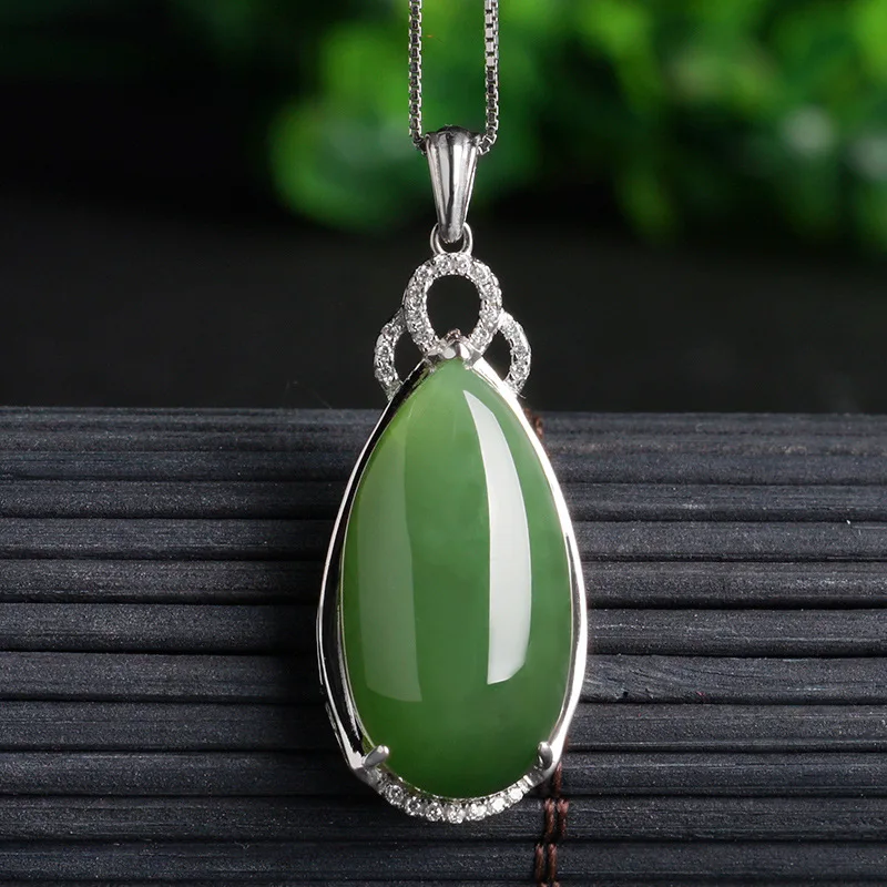 Vintage Hetian Jade Pendant 925 Sterling Silver Inlaid with Certificate Jasper Water Drop Green Jade Stone Pendant Necklace Jewe
Vintage Hetian Jade Pendant 925 Sterling Silver Inlaid with Certificate Jasper Water Drop Green Jade Stone Pendant Necklace Jewe