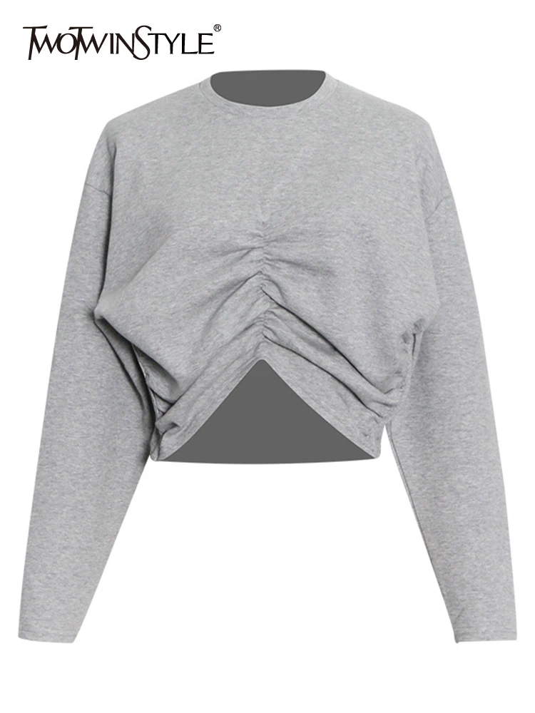 TWOTWINSTYLE Folds Minimalist Sweatshirts For Women Round Neck Long Sleeve Pullover Loose Sweatshirt Female Fashion Clothes New
TWOTWINSTYLE Folds Minimalist Sweatshirts For Women Round Neck Long Sleeve Pullover Loose Sweatshirt Female Fashion Clothes New