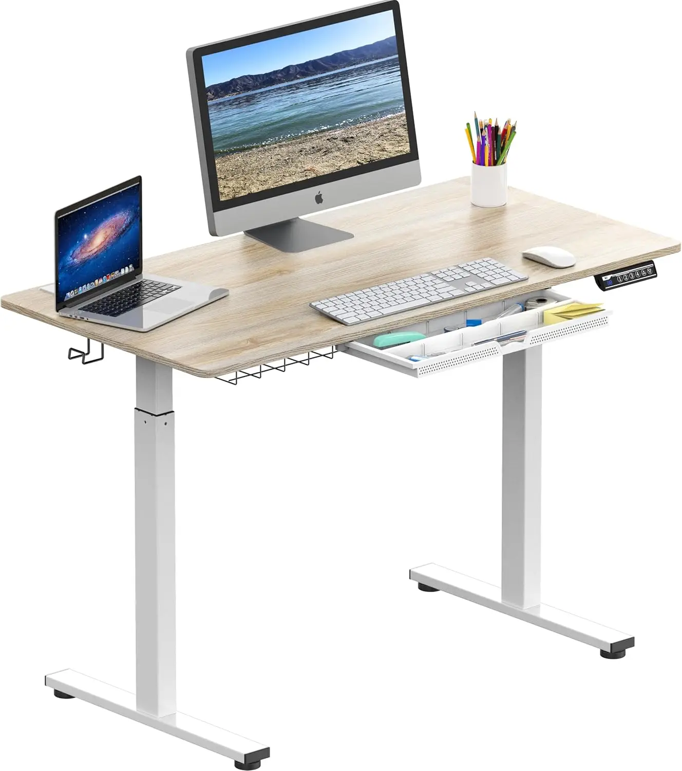 48-Inch Electric Height Adjustable Standing Desk with Drawer, Memory Preset and Cable Management Tray, Maple
48-Inch Electric Height Adjustable Standing Desk with Drawer, Memory Preset and Cable Management Tray, Maple