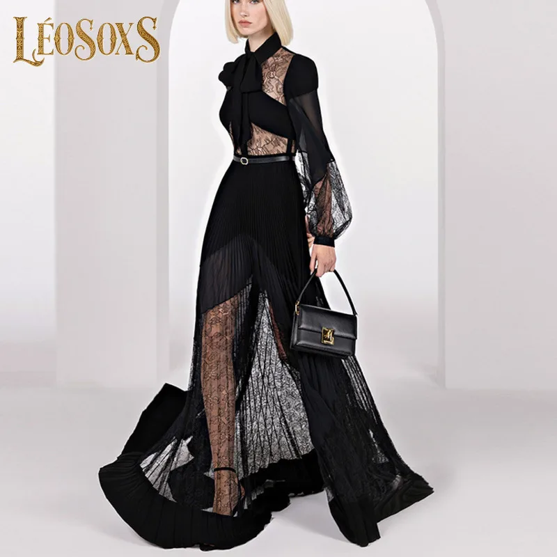 LEOSOXS Fashion Women's Lace Patchwork Pleated Dress Lapel Long Sleeve High Waist Pleated Elegant Dresses 2025 Female New
LEOSOXS Fashion Women's Lace Patchwork Pleated Dress Lapel Long Sleeve High Waist Pleated Elegant Dresses 2025 Female New