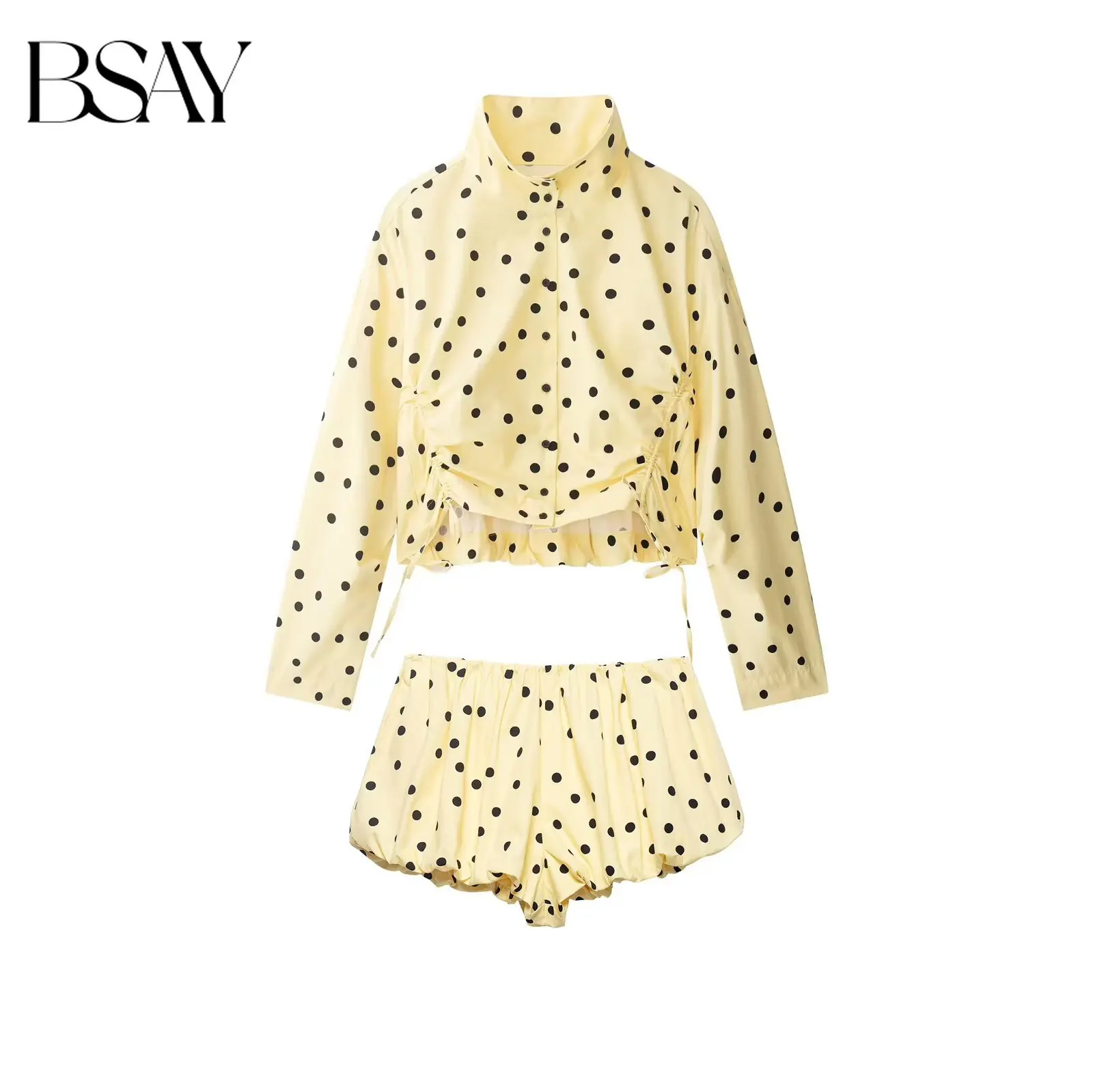 BSAY New 2pc Suit Streetwear Long-sleeve High-neck Side Pockets Jacket Coat Chic Lady Mid-rise Polka Dot Balloon Shorts Set
BSAY New 2pc Suit Streetwear Long-sleeve High-neck Side Pockets Jacket Coat Chic Lady Mid-rise Polka Dot Balloon Shorts Set