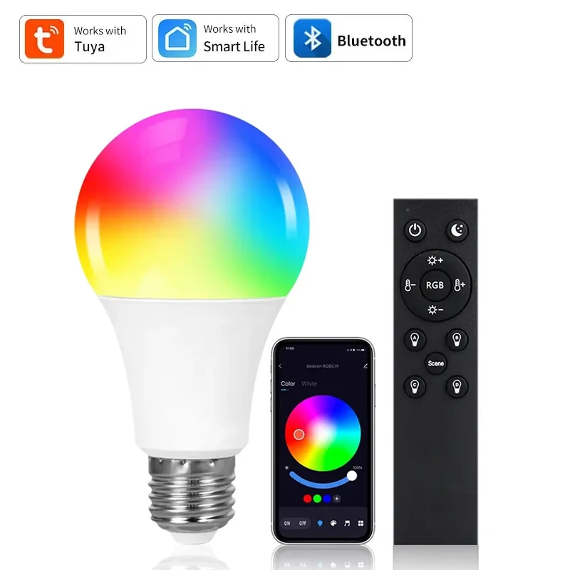 Tuya Smart E27 LED Bulb 220V RGB Lamp Bluetooth Smart Life Light Bulbs with RF 2.4G Remote Control Bedroom Decoration Party
Tuya Smart E27 LED Bulb 220V RGB Lamp Bluetooth Smart Life Light Bulbs with RF 2.4G Remote Control Bedroom Decoration Party