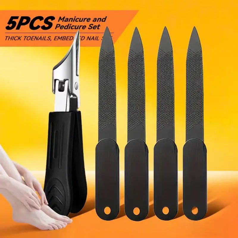 5-piece stainless steel thick toenail trimming set, classic black anti slip handle, hard, sharp, rust resistant and durable
5-piece stainless steel thick toenail trimming set, classic black anti slip handle, hard, sharp, rust resistant and durable