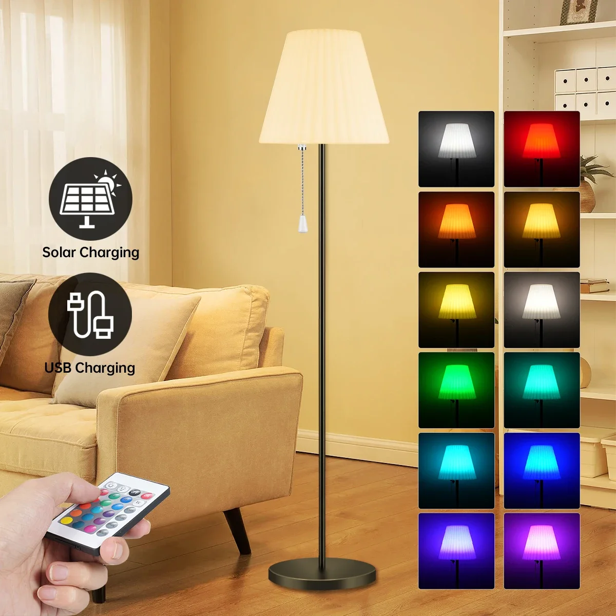 Solar Powered USB Charging Outdoor Floor Lamp for Patio Waterproof Rechargeable Cordless Solar Floor Lamp with Light Sensor
Solar Powered USB Charging Outdoor Floor Lamp for Patio Waterproof Rechargeable Cordless Solar Floor Lamp with Light Sensor