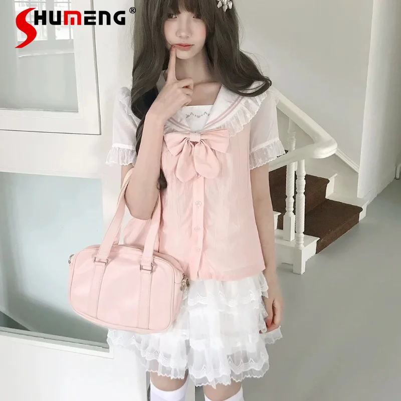 Japanese Unique Design Lolita Cute Girl Navy Collar Top Lace Splice Shirt Summer New Sweet Elegant All Match Casual Lady Blouse
Japanese Unique Design Lolita Cute Girl Navy Collar Top Lace Splice Shirt Summer New Sweet Elegant All Match Casual Lady Blouse