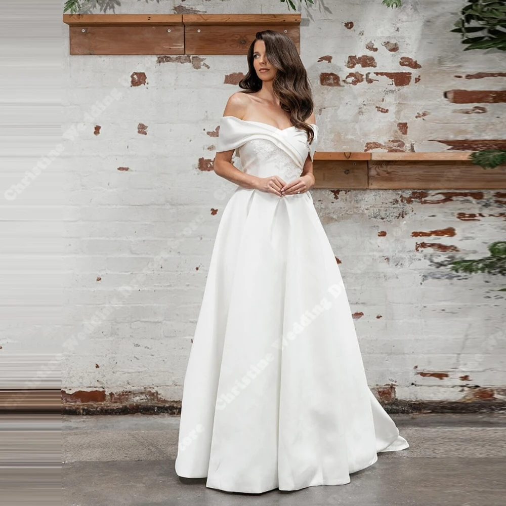 Off The Shoulder Women Wedding Dresses Simple Satin A-Line Bridal Gowns Mopping Length Banquet Vestido De Novias 2025 Customized
Off The Shoulder Women Wedding Dresses Simple Satin A-Line Bridal Gowns Mopping Length Banquet Vestido De Novias 2025 Customized