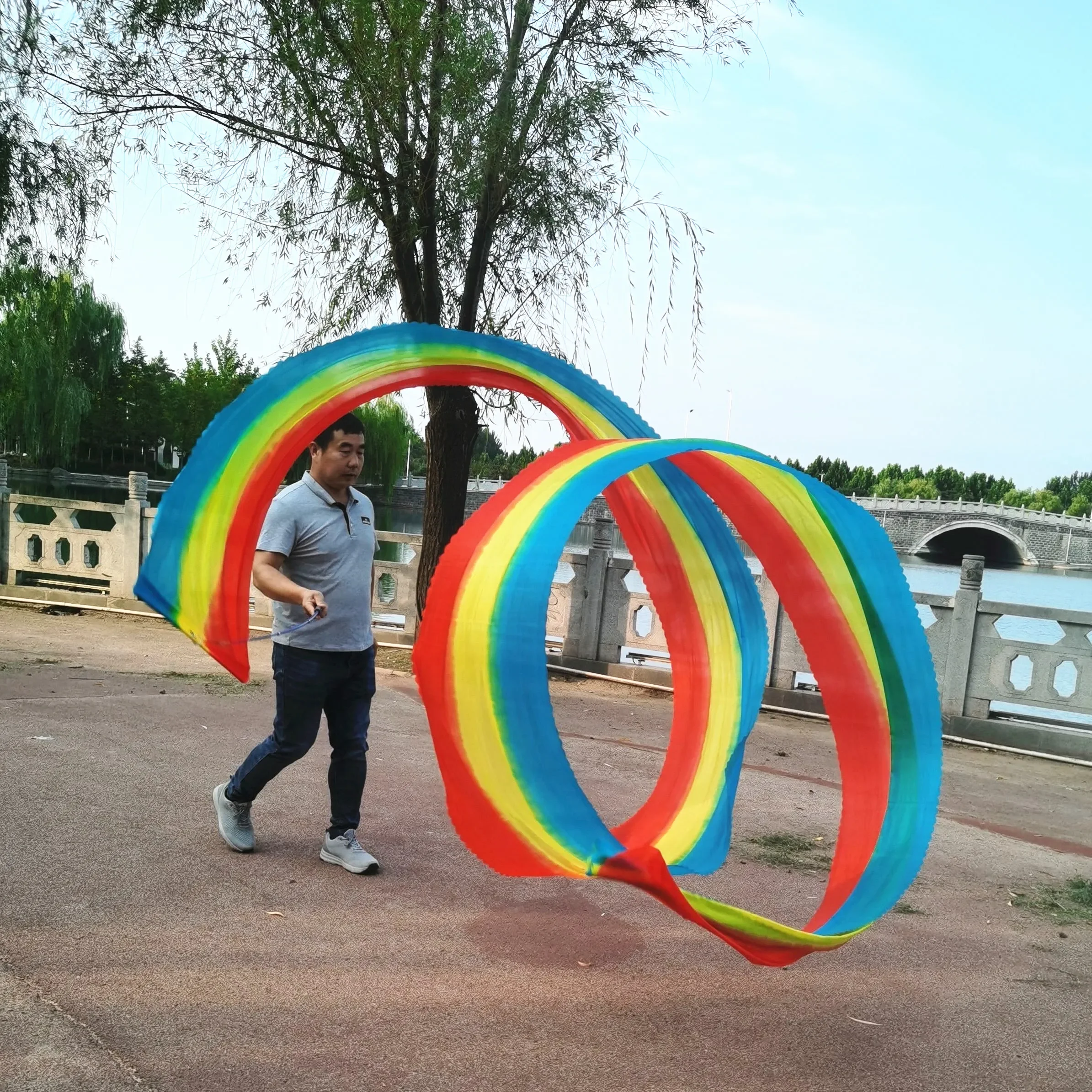 6/8 Meters Rainbow Silk Dance Ribbon With Rod Stick Pole Wand Square Stage Performance Festival Dance Prop Width 43cm
6/8 Meters Rainbow Silk Dance Ribbon With Rod Stick Pole Wand Square Stage Performance Festival Dance Prop Width 43cm