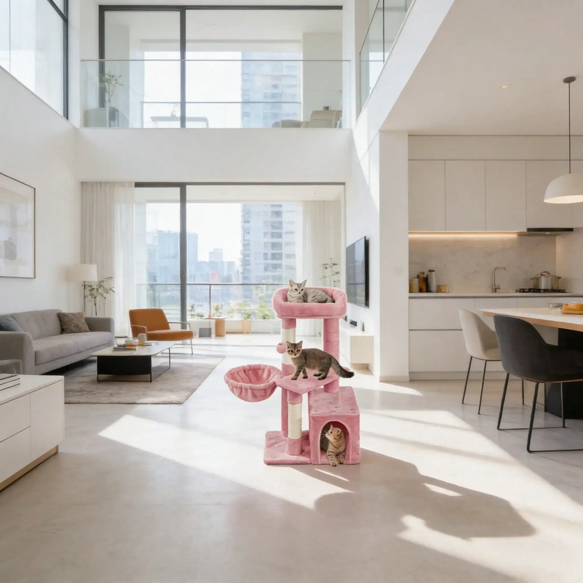 34.5" H Cat Tree Tower With Condo And Perches, Pink
34.5" H Cat Tree Tower With Condo And Perches, Pink