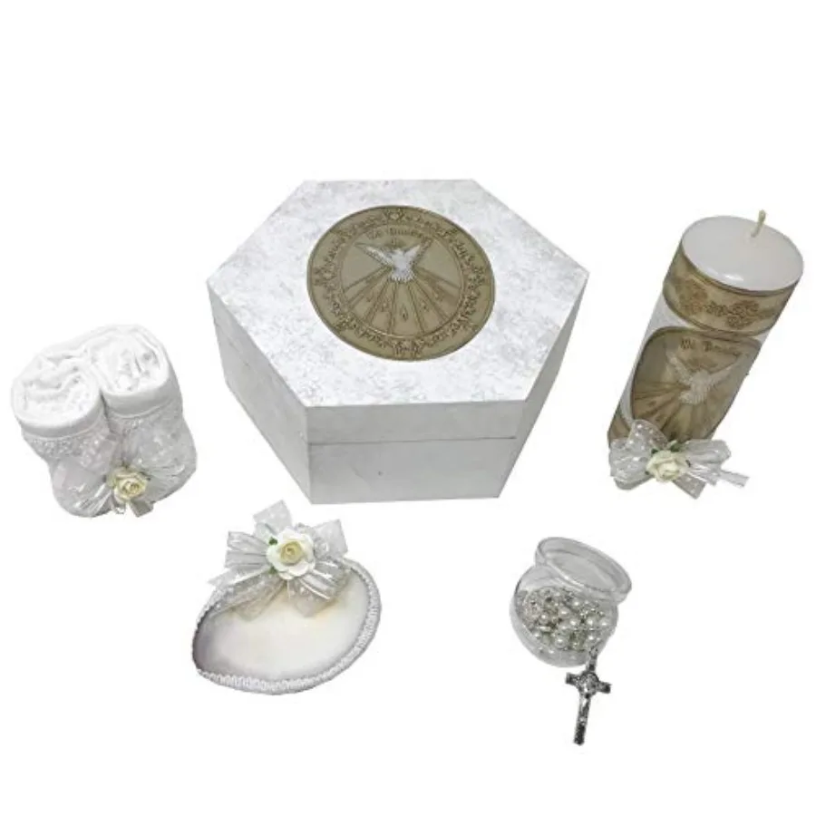 Arcangeles Mexicanos Catholic Baptism Candle Set in a Wooden Box with Towel, Candle, Rosary and Shell for Baby Boys and Girls.
Arcangeles Mexicanos Catholic Baptism Candle Set in a Wooden Box with Towel, Candle, Rosary and Shell for Baby Boys and Girls.