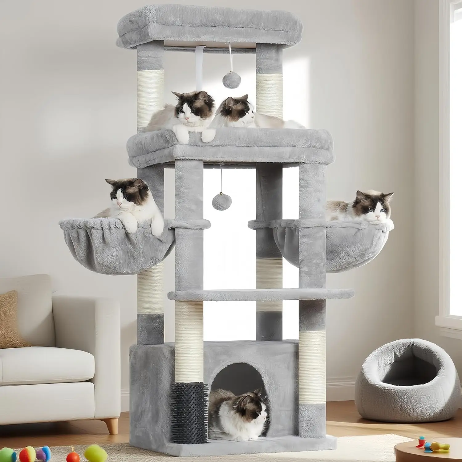 Cat Tree Tower, Scratching Posts with Extra Large Platform, Specious Condo, 2 Cozy Hammocks, Self
Cat Tree Tower, Scratching Posts with Extra Large Platform, Specious Condo, 2 Cozy Hammocks, Self