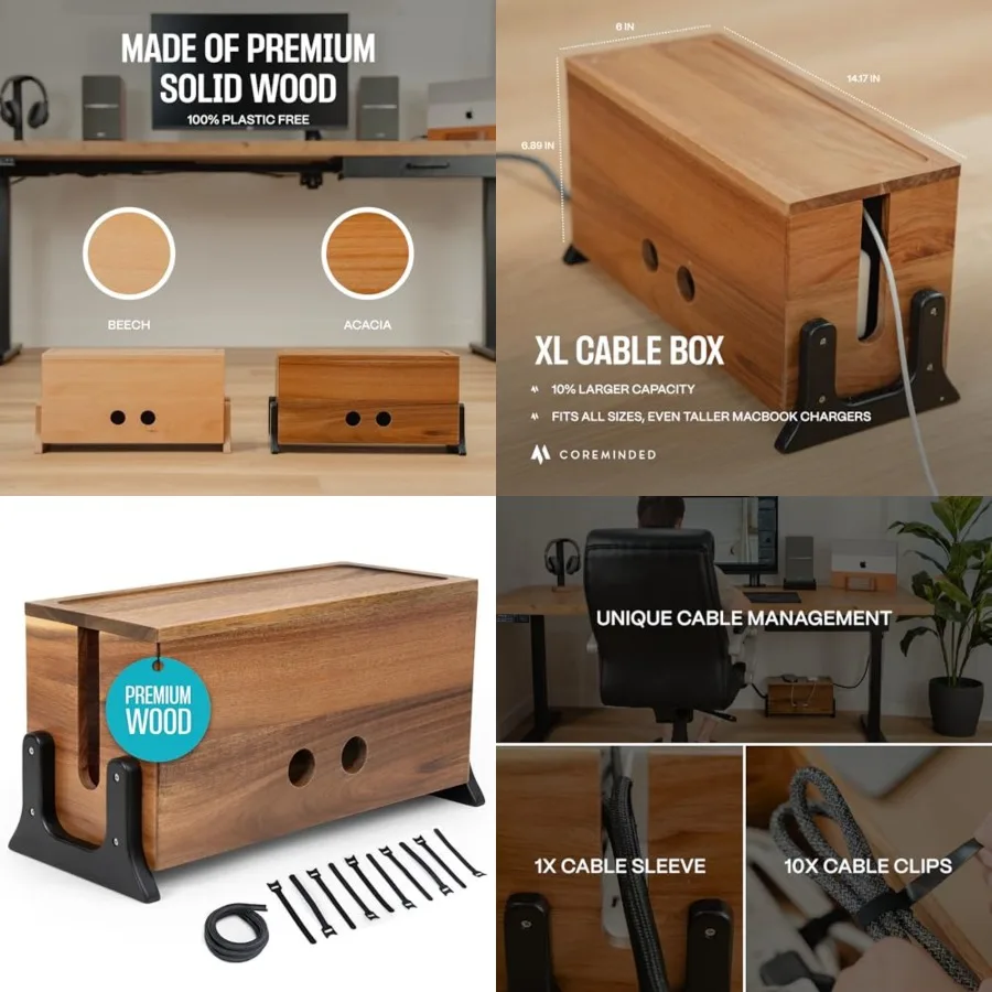 Extra Large Cable Management Box, Wood Cord Hider Box and Organizer for Power Strip, TV Wires and Desk Cable Storage
Extra Large Cable Management Box, Wood Cord Hider Box and Organizer for Power Strip, TV Wires and Desk Cable Storage