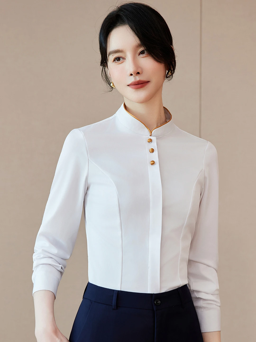 Women's Long Sleeve Stand Collar Shirt Set Office Work Uniform Commute Professional Clothing White Shirt Suit Front Desk Staff
Women's Long Sleeve Stand Collar Shirt Set Office Work Uniform Commute Professional Clothing White Shirt Suit Front Desk Staff