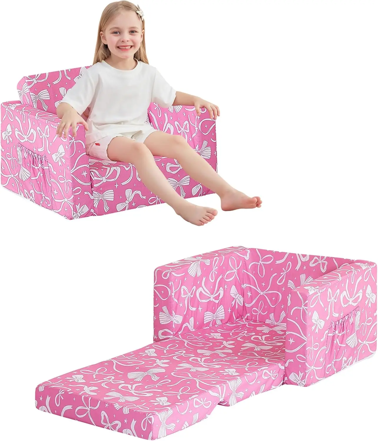 Toddler Couch 2-in-1 Soft Kids Couch Fold Out, Convertible Sofa to Lounger, Pre-Assembled, Washable Cover - Pink Bow
Toddler Couch 2-in-1 Soft Kids Couch Fold Out, Convertible Sofa to Lounger, Pre-Assembled, Washable Cover - Pink Bow