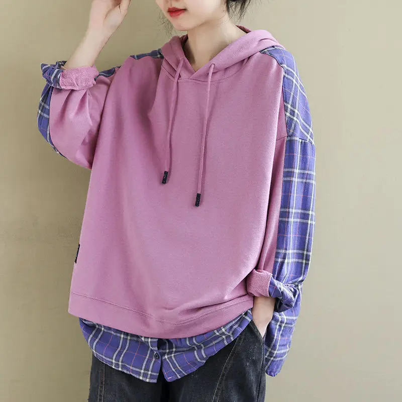 Cotton Blend Casual Hoodie Women's Spring Autumn Plaid Patchwork Loose Fit Comfortable Hooded Top Commute Style Long Sleeve
Cotton Blend Casual Hoodie Women's Spring Autumn Plaid Patchwork Loose Fit Comfortable Hooded Top Commute Style Long Sleeve