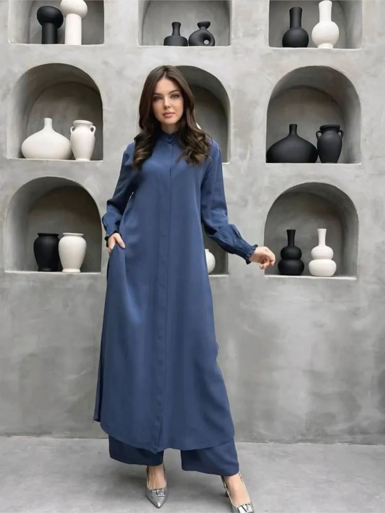 Elegant 2 Piece Sets Women Outfits New Fashion Casual Button Solid Color Long Sleeve X-long Shirt Top And Straight Pants Two Set
Elegant 2 Piece Sets Women Outfits New Fashion Casual Button Solid Color Long Sleeve X-long Shirt Top And Straight Pants Two Set