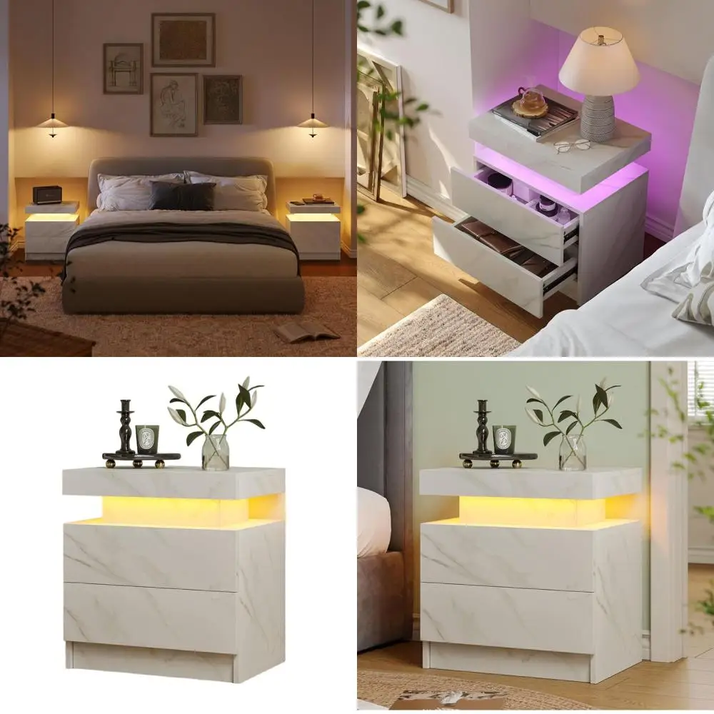 Bedroom Nightstand with LED Lights, Sleek White Side Table
Bedroom Nightstand with LED Lights, Sleek White Side Table
