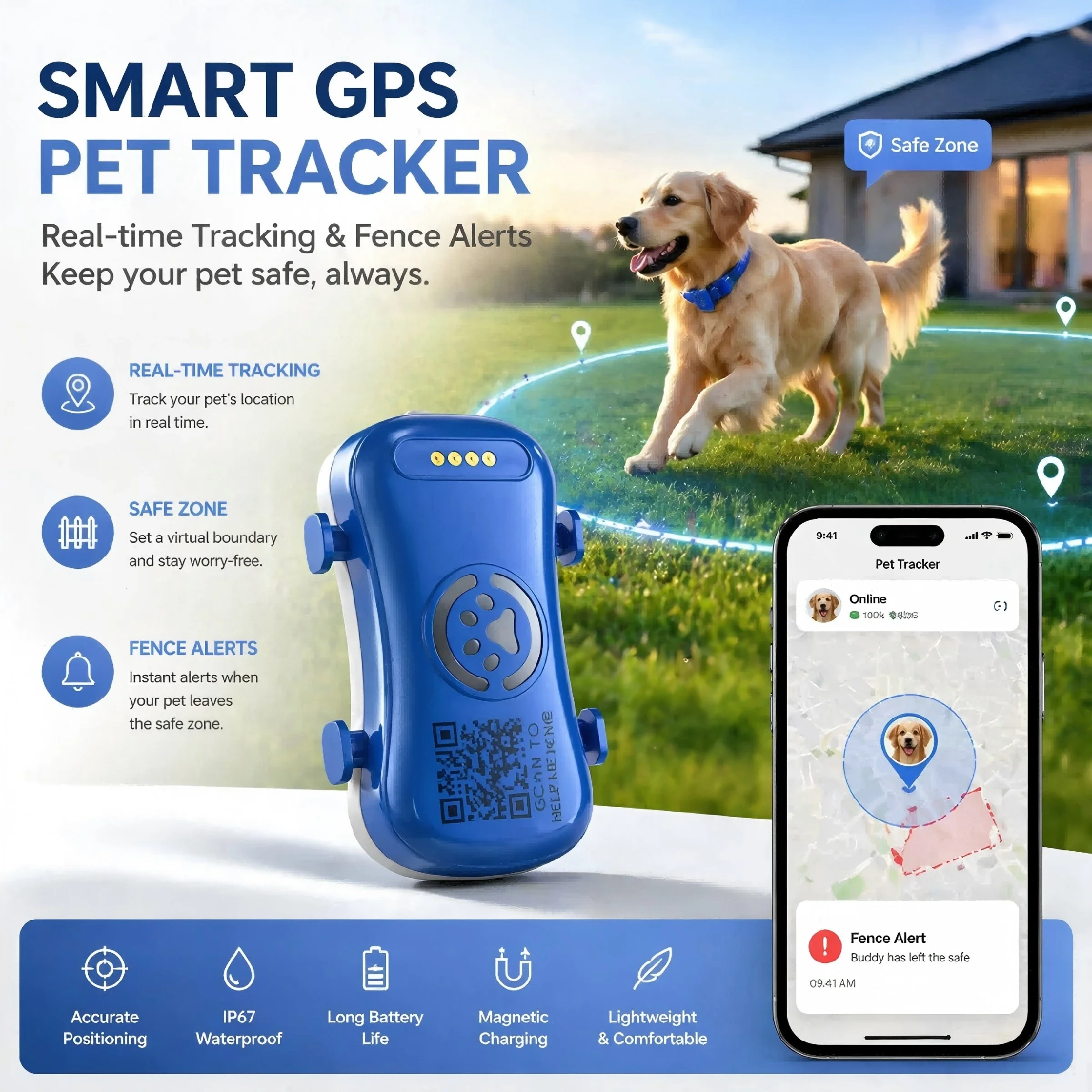 GPS Dog Cat 4G Tracker Built-in SIM with Real-Time Tracking Device, WiFi Home Positioning, IP67 Waterproof, Plan Required
GPS Dog Cat 4G Tracker Built-in SIM with Real-Time Tracking Device, WiFi Home Positioning, IP67 Waterproof, Plan Required