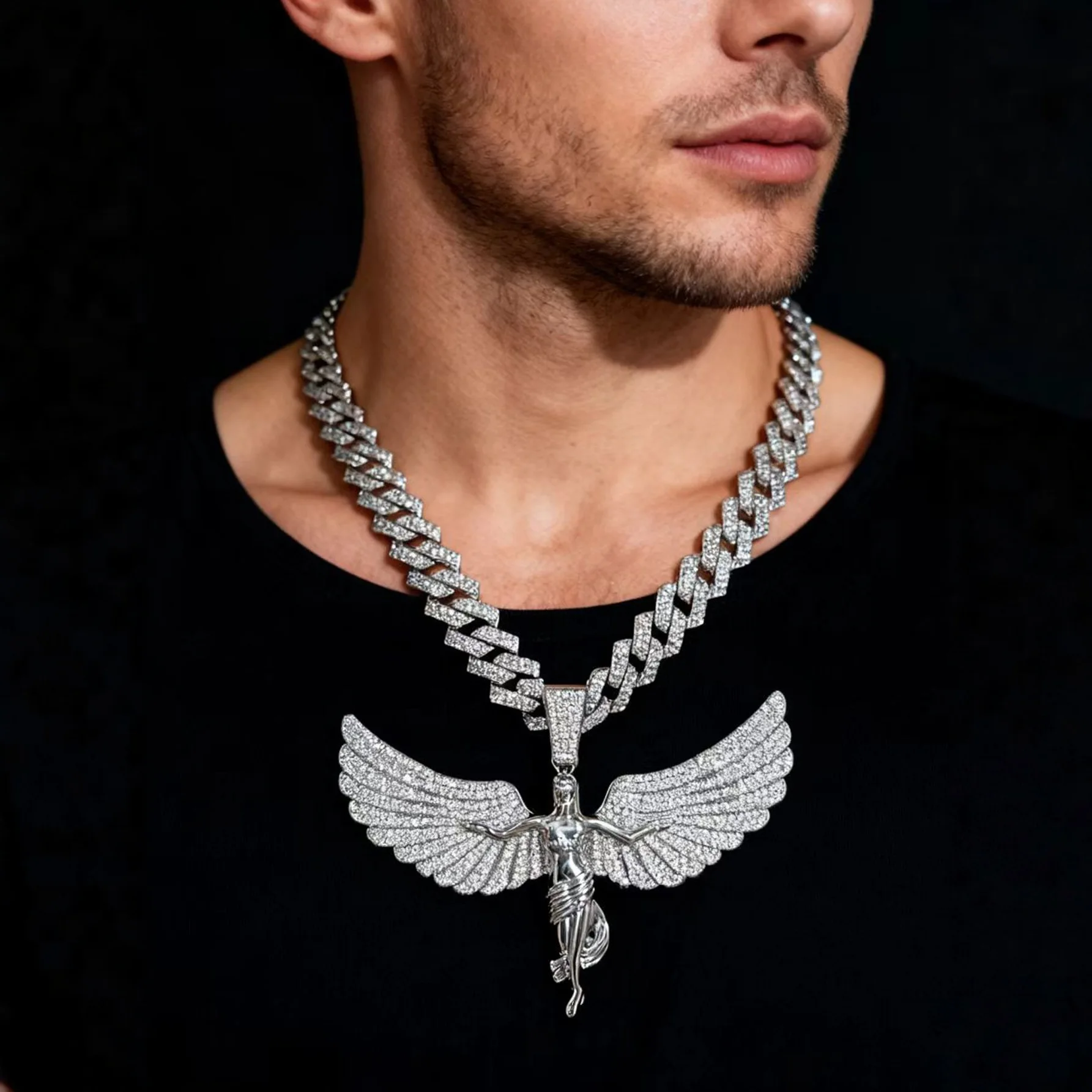 DIY accessories European and American light luxury full diamond angel wings zinc alloy large pendant personalized hip hop style
DIY accessories European and American light luxury full diamond angel wings zinc alloy large pendant personalized hip hop style