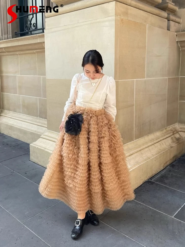 Japanese Elegant Bibi Long Skirts Heavy Industry 3D Mesh Elastic High Waist Sweet Versatile Fluffy Cake Long Skirt Women Summer
Japanese Elegant Bibi Long Skirts Heavy Industry 3D Mesh Elastic High Waist Sweet Versatile Fluffy Cake Long Skirt Women Summer