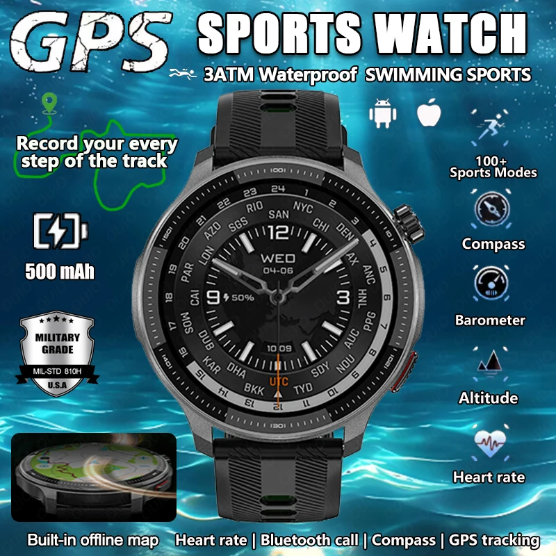 New Outdoor GPS Track 100+ Sports Smart Watch Fitness Bracelet Equipped Compass Altimeter Barometer 3 ATM Waterproof Function
New Outdoor GPS Track 100+ Sports Smart Watch Fitness Bracelet Equipped Compass Altimeter Barometer 3 ATM Waterproof Function