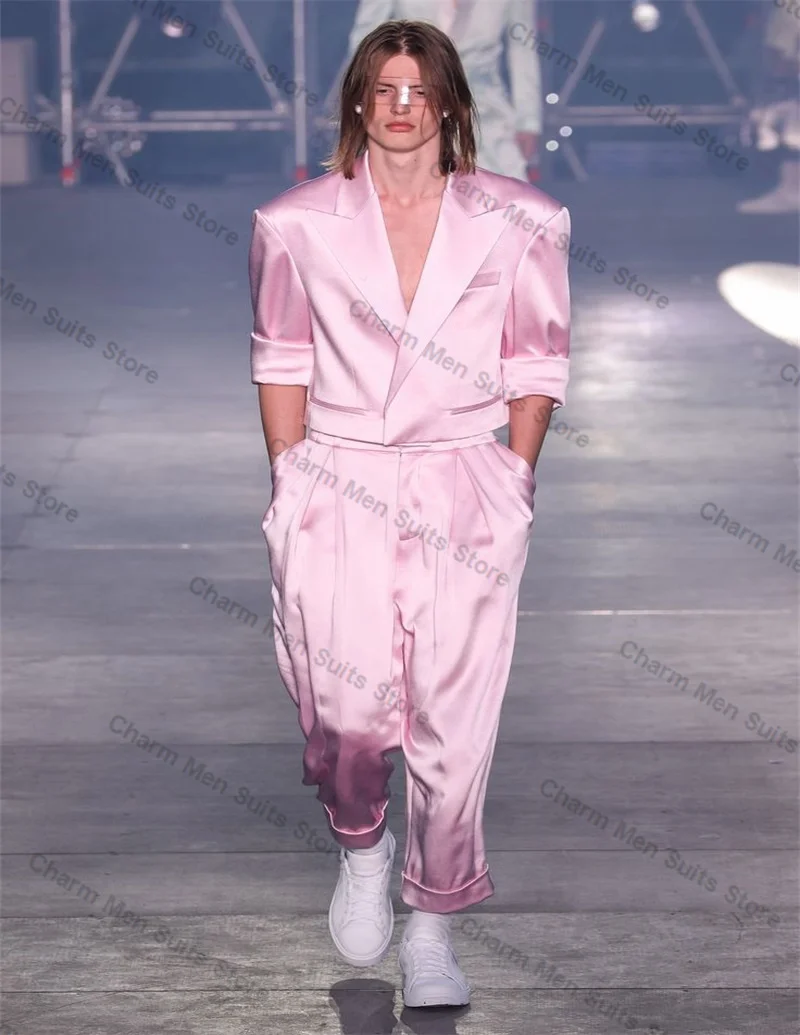 Pink Satin Men Suits Set 2 Pieces Short Blazer+Pants Trousers Customized Wedding Tuxedos Formal Office Business Jacket Coat
Pink Satin Men Suits Set 2 Pieces Short Blazer+Pants Trousers Customized Wedding Tuxedos Formal Office Business Jacket Coat