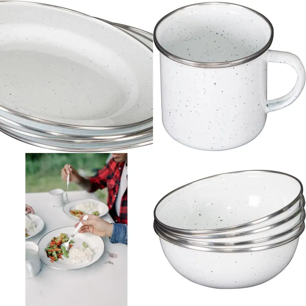 Deluxe 24-Piece Enamel Tableware Set - Enamel Plates and Bowls Lightweight and Durable Camp Dish Set for Camping and Backpacking
Deluxe 24-Piece Enamel Tableware Set - Enamel Plates and Bowls Lightweight and Durable Camp Dish Set for Camping and Backpacking