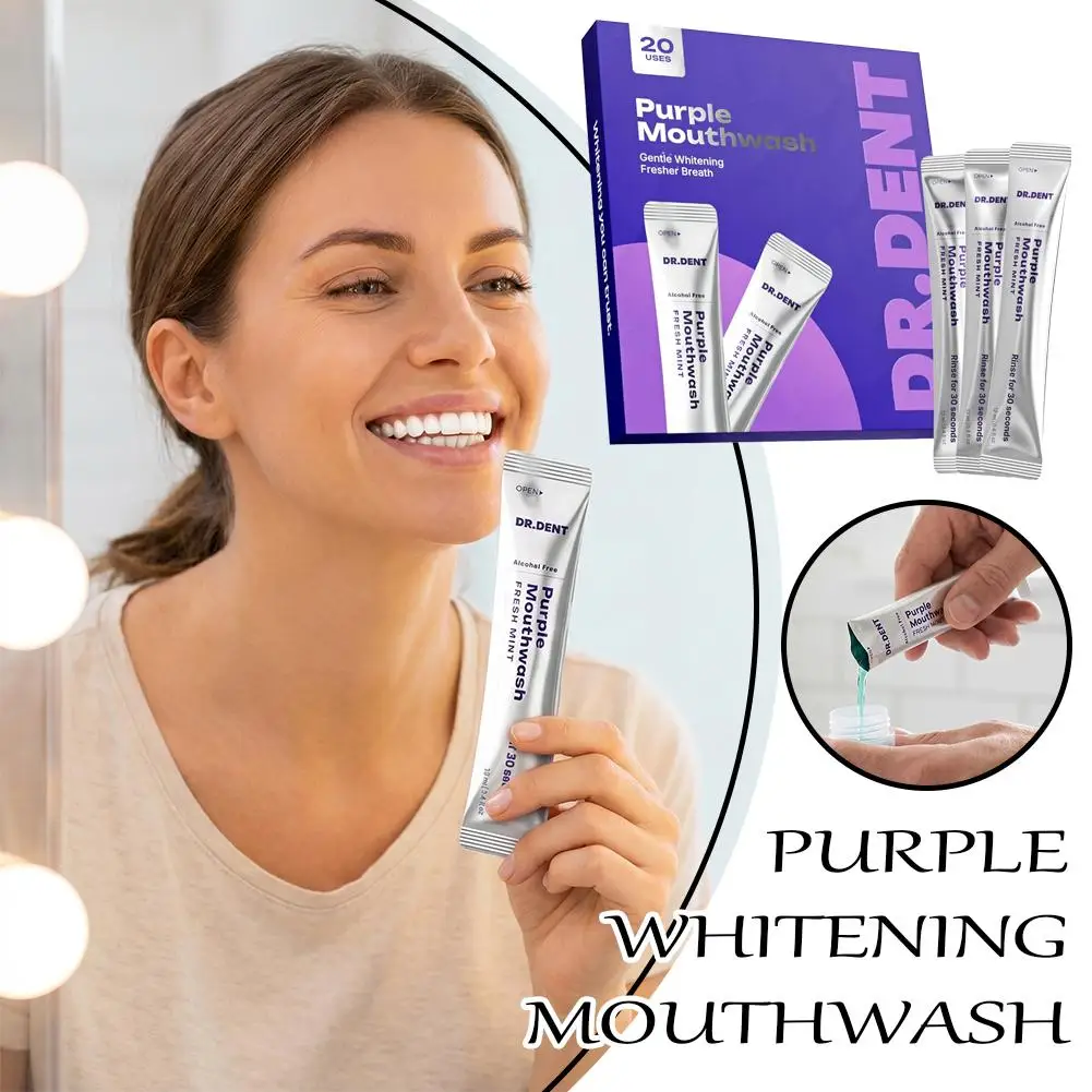 DR.DENT Purple Mouthwash 20pcs Gentle Teeth Whitening Fresh Mint Alcohol-Free Travel Sachets
DR.DENT Purple Mouthwash 20pcs Gentle Teeth Whitening Fresh Mint Alcohol-Free Travel Sachets