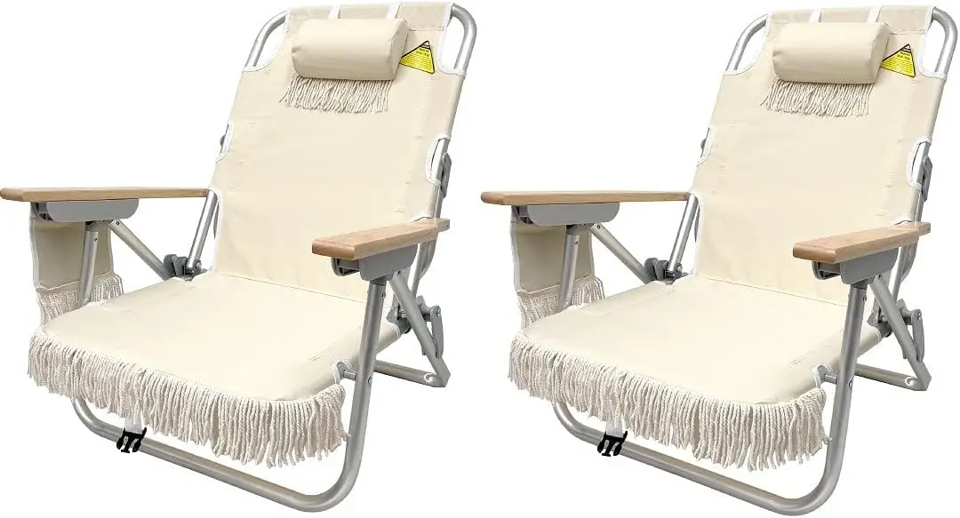 Tassel Backpack Beach Chair 5 Positions and Cup Holder Pouch on Side-Padded Pillow-Storage Bag on
Tassel Backpack Beach Chair 5 Positions and Cup Holder Pouch on Side-Padded Pillow-Storage Bag on