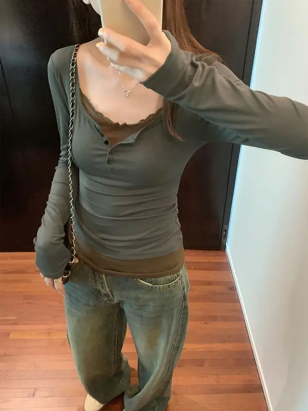 Ropa De Mujer Fake Two Contrasting Patchwork Lace Tops Bottom Basic Tight Футболки Oversized T Shirt 90s Fairycore 2025
Ropa De Mujer Fake Two Contrasting Patchwork Lace Tops Bottom Basic Tight Футболки Oversized T Shirt 90s Fairycore 2025