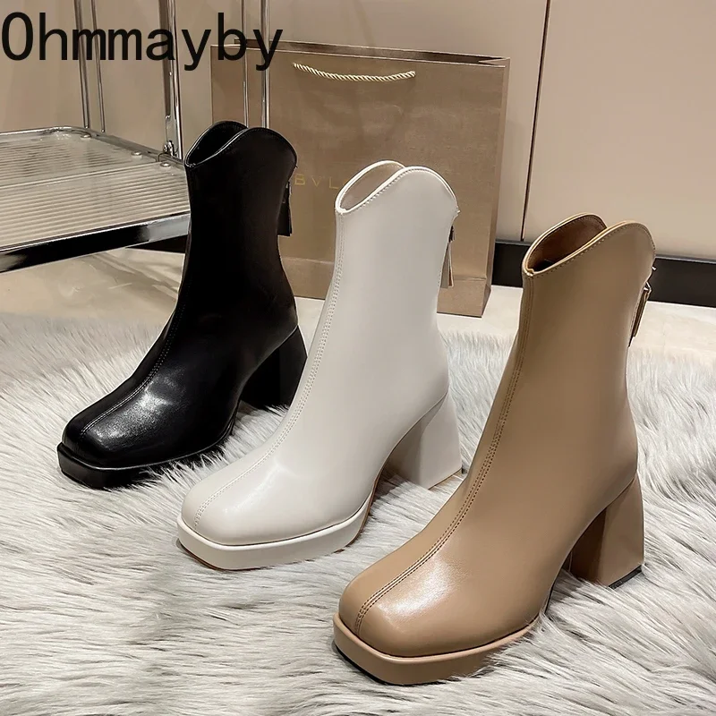 Женские ботильоны на платформе, элегантная обувь на молнии сзади, высокий квадратный каблук, модные невысокие ботинки 
Женские ботильоны на платформе, элегантная обувь на молнии сзади, высокий квадратный каблук, модные невысокие ботинки
