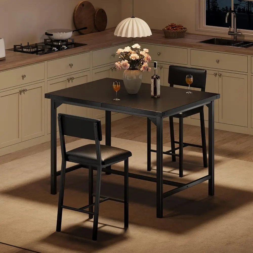Counter Height 3-Piece Dining Set with 2 Chairs, Rustic Black High Top Table and Backrests
Counter Height 3-Piece Dining Set with 2 Chairs, Rustic Black High Top Table and Backrests