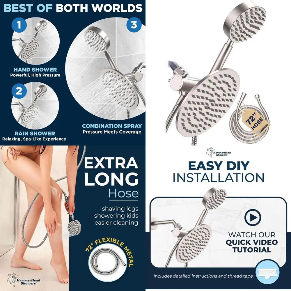 8-дюймовая душевая система из матового никеля с двумя режимами: тропический душ и ручная лейка
8-дюймовая душевая система из матового никеля с двумя режимами: тропический душ и ручная лейка