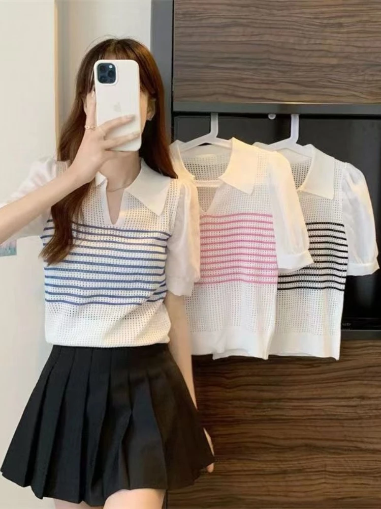 Slimming Neck Hollow out Knitwear Short Sleeve Women's Summer Thin New Style Sweet Cute Polyester Fiber Fashion Top
Slimming Neck Hollow out Knitwear Short Sleeve Women's Summer Thin New Style Sweet Cute Polyester Fiber Fashion Top