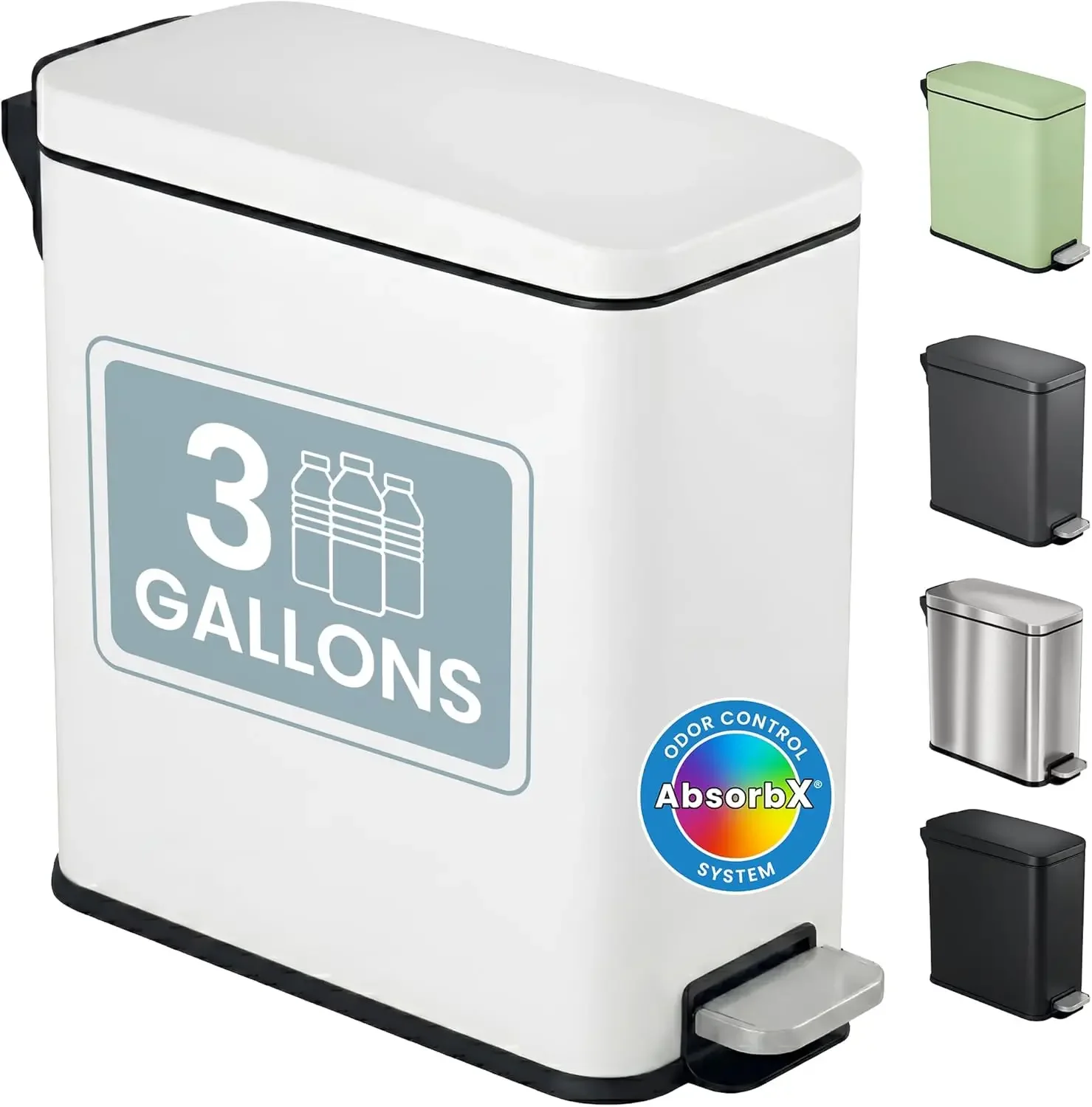 3 Gallon Slim Bathroom Trash Can with Lid Deodorizer Step Pedal Stainless Steel White Compact Garbage Bin
3 Gallon Slim Bathroom Trash Can with Lid Deodorizer Step Pedal Stainless Steel White Compact Garbage Bin