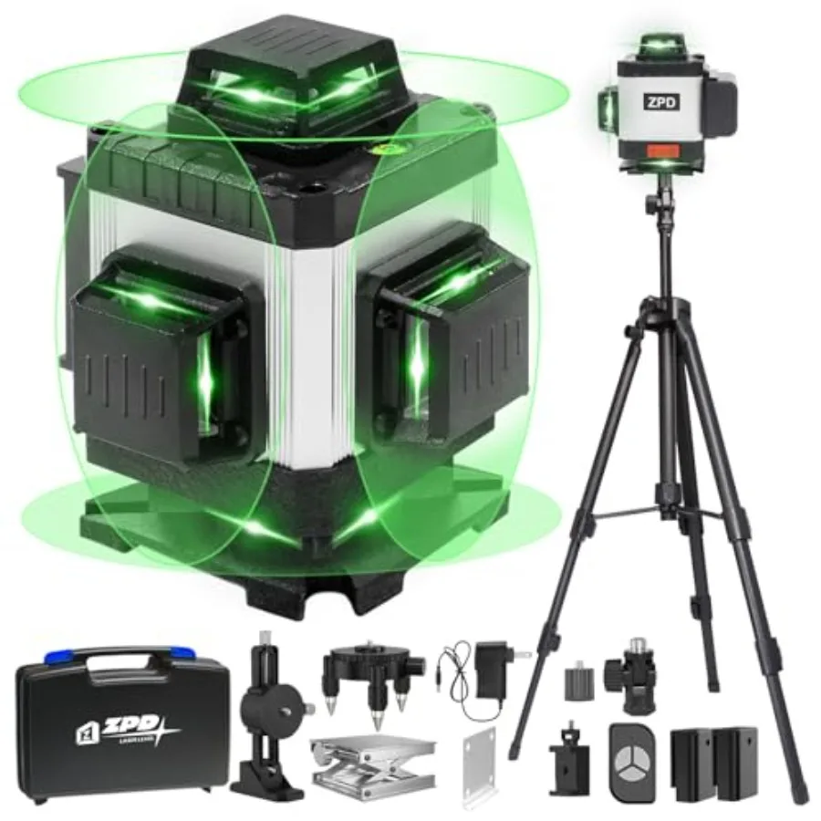 Laser Level ZPD Laser Level with Tripod 4 x 360 Self Leveling Laser Measuring Tool Green Lazer Level 16 Line Level Laser 360 Se