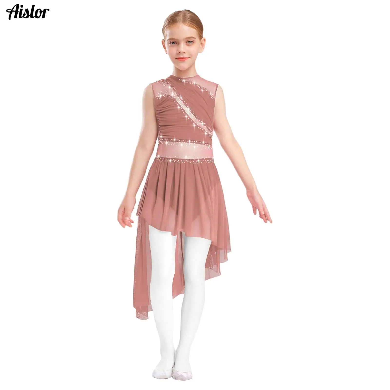 Kids Girls Lyrical Dance Dress Sleeveless Rhinestone Sheer Mesh Asymmetrical Hem Dress with Built-in Briefs Figure Skating Wear
Kids Girls Lyrical Dance Dress Sleeveless Rhinestone Sheer Mesh Asymmetrical Hem Dress with Built-in Briefs Figure Skating Wear