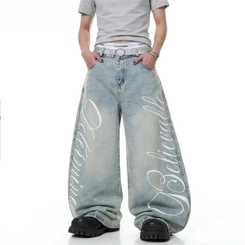 Letter Printed Men's Jeans Spring Summer New Straight Loose Wide Leg Denim Long Pants American Light Blue Trousers
Letter Printed Men's Jeans Spring Summer New Straight Loose Wide Leg Denim Long Pants American Light Blue Trousers