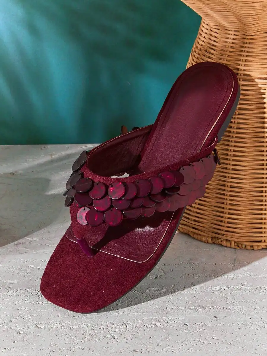 Womens Casual Flat Thong Sandals With Sequin Decoration Summer Shoes
Womens Casual Flat Thong Sandals With Sequin Decoration Summer Shoes