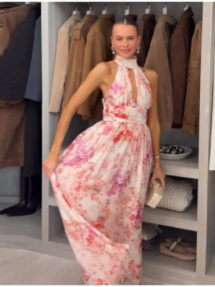 2026 Summer Fashion Pink Floral Halter Maxi V-Neck Backless Ruched Waist Flowy Boho Vacation Dress New Lady Party Vestidos
2026 Summer Fashion Pink Floral Halter Maxi V-Neck Backless Ruched Waist Flowy Boho Vacation Dress New Lady Party Vestidos