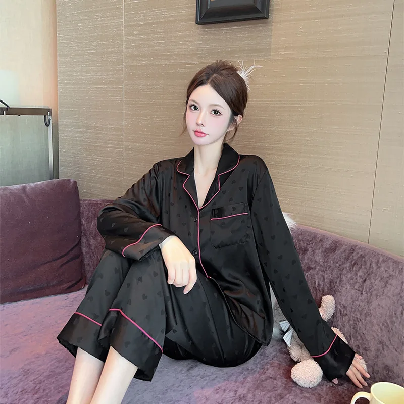 Black V-Neck Women Pajama Set Spring Summer 2 PCS Jacquard Pijamas Set Long Sleeve Shirts Trouser Ladies Sleepwear Home Clothes
Black V-Neck Women Pajama Set Spring Summer 2 PCS Jacquard Pijamas Set Long Sleeve Shirts Trouser Ladies Sleepwear Home Clothes