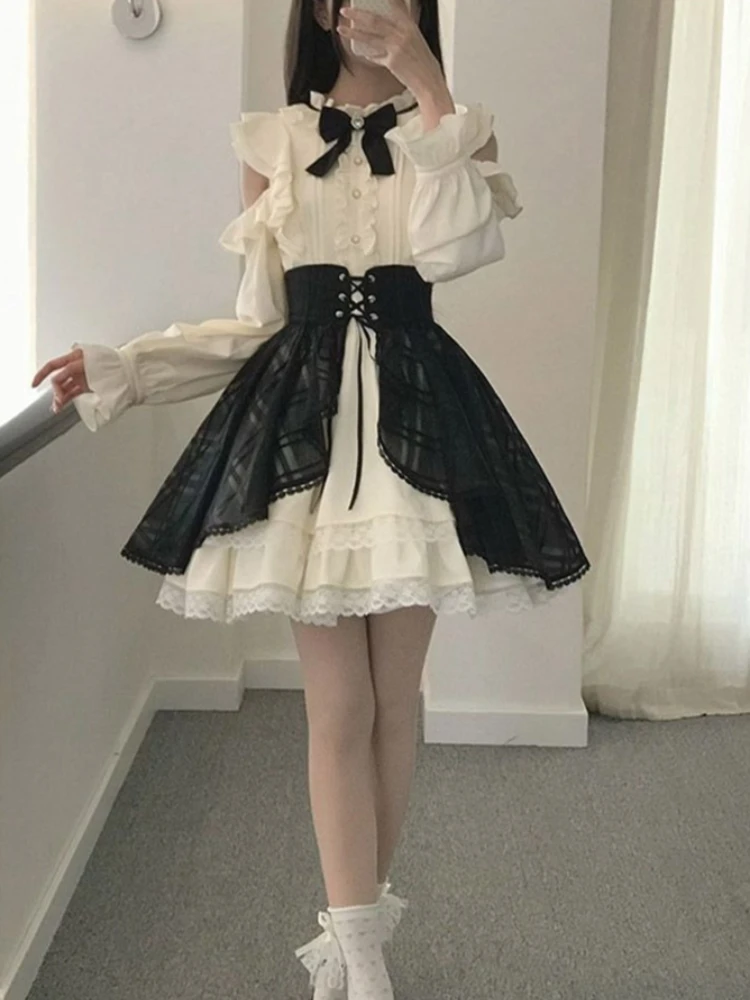 Japanese Coquette Princess Off Shoulder Long Sleeve Ruffles Bow Lace Plaid 2 Piece Set Dress Skirt Women Girls Party Daily Wear
Japanese Coquette Princess Off Shoulder Long Sleeve Ruffles Bow Lace Plaid 2 Piece Set Dress Skirt Women Girls Party Daily Wear