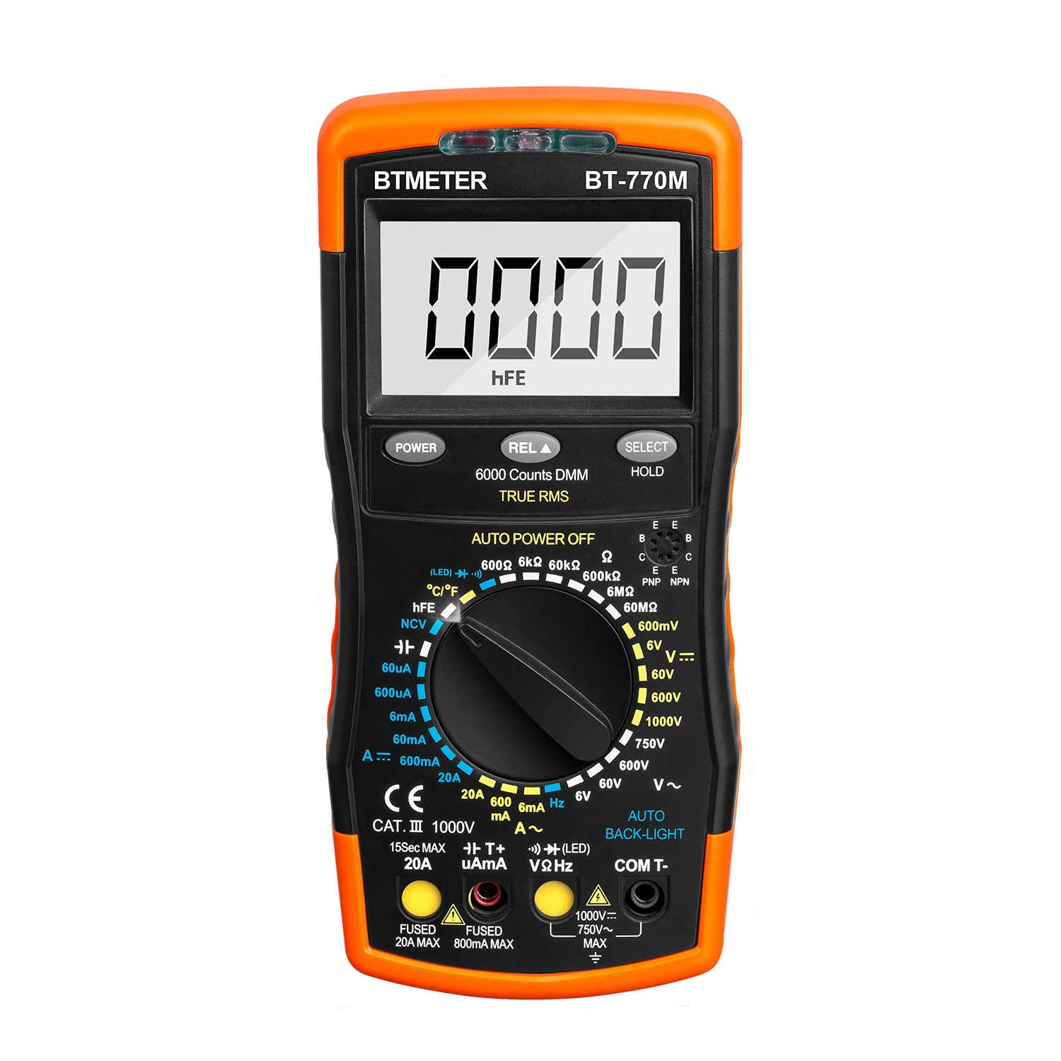 BTMETER Digital Portable Multimeter 6000-count LCD Display Measure DC AC Voltage Current Resistance Capacitance and More
BTMETER Digital Portable Multimeter 6000-count LCD Display Measure DC AC Voltage Current Resistance Capacitance and More