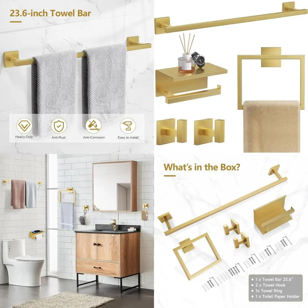 23.6 Wall-Mounted Brushed Gold Stainless Steel Bathroom Hardware Set with Towel Bar and Toilet Paper Holder
23.6 Wall-Mounted Brushed Gold Stainless Steel Bathroom Hardware Set with Towel Bar and Toilet Paper Holder